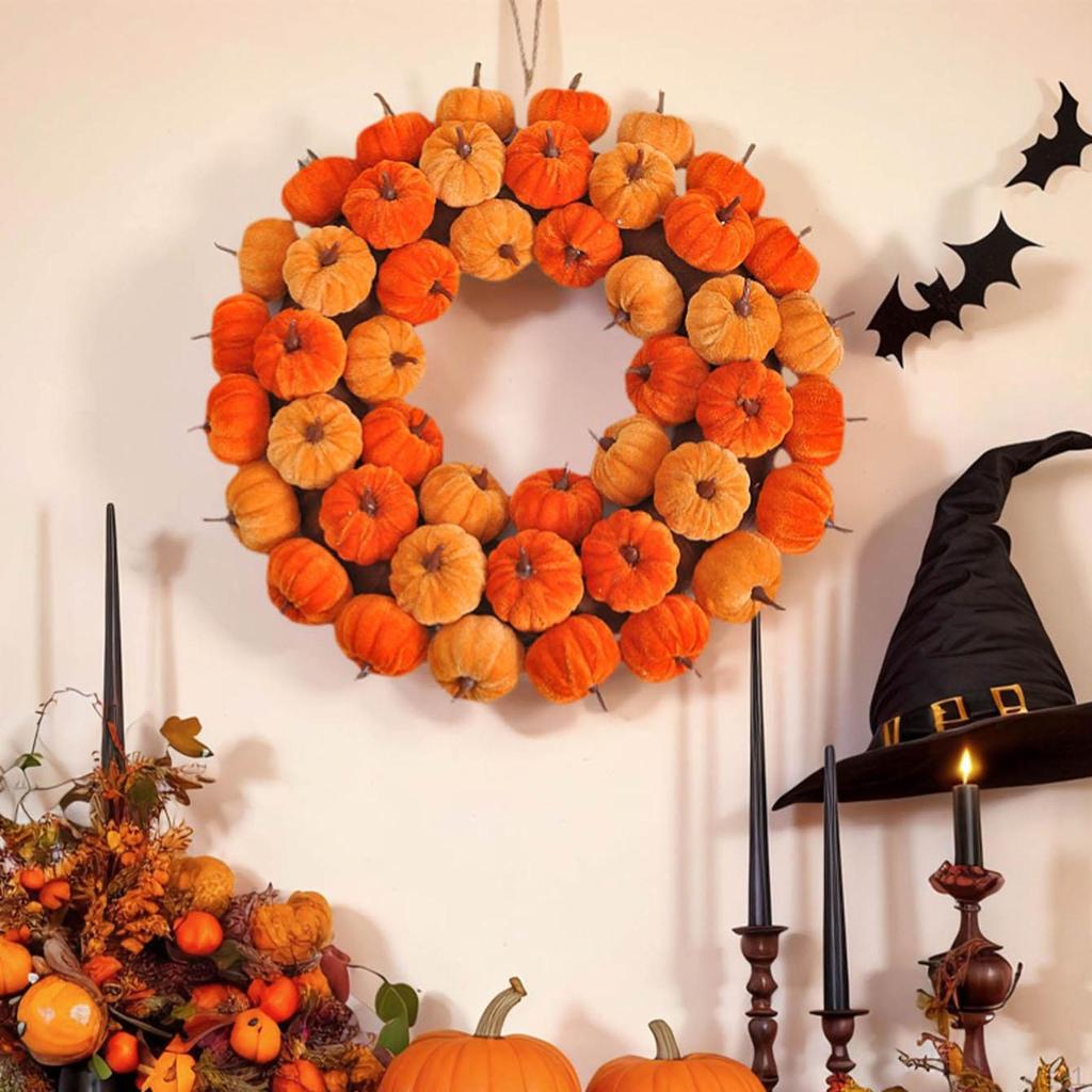 Fall Harvest Wreath for Front Door, 40cm Autumn Decoration Garland Artificial Pumpkin