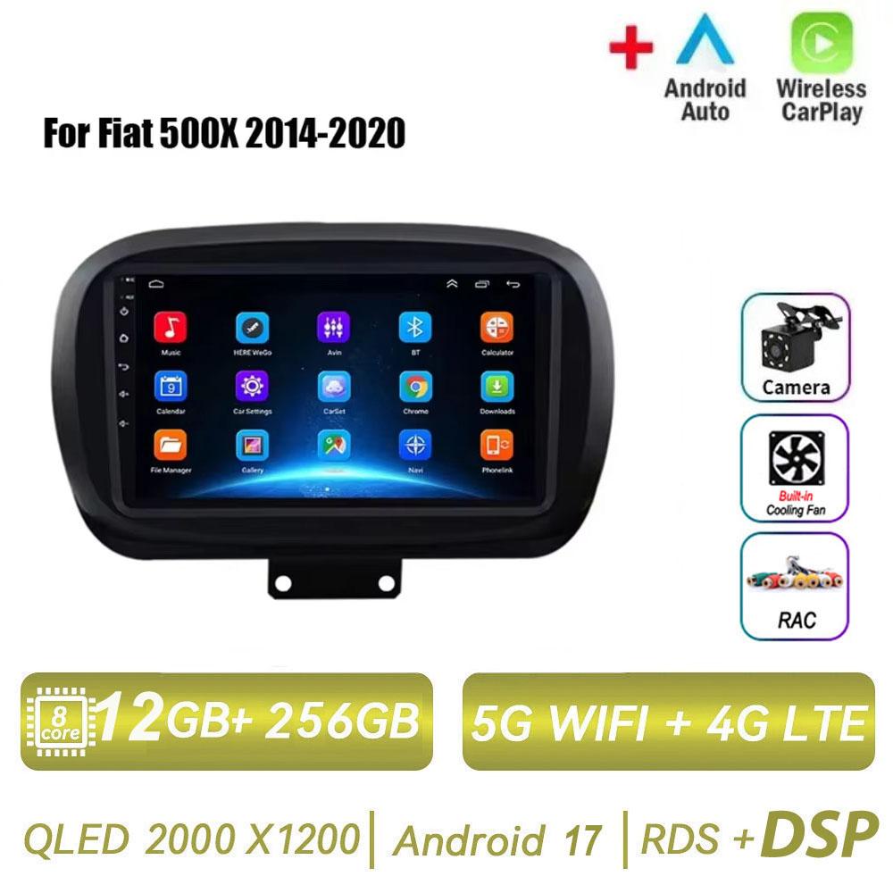 Autoradio multimédia Android 17 pour Fiat 500X 2014-2020 avec GPS, Wi-Fi, Navigation, Carplay Auto, DSP et unité centrale