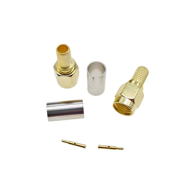 Позолоченный медный обжимной SMA-разъем типа "папа" для кабелей 50-3/RG58/LMR195/RG142