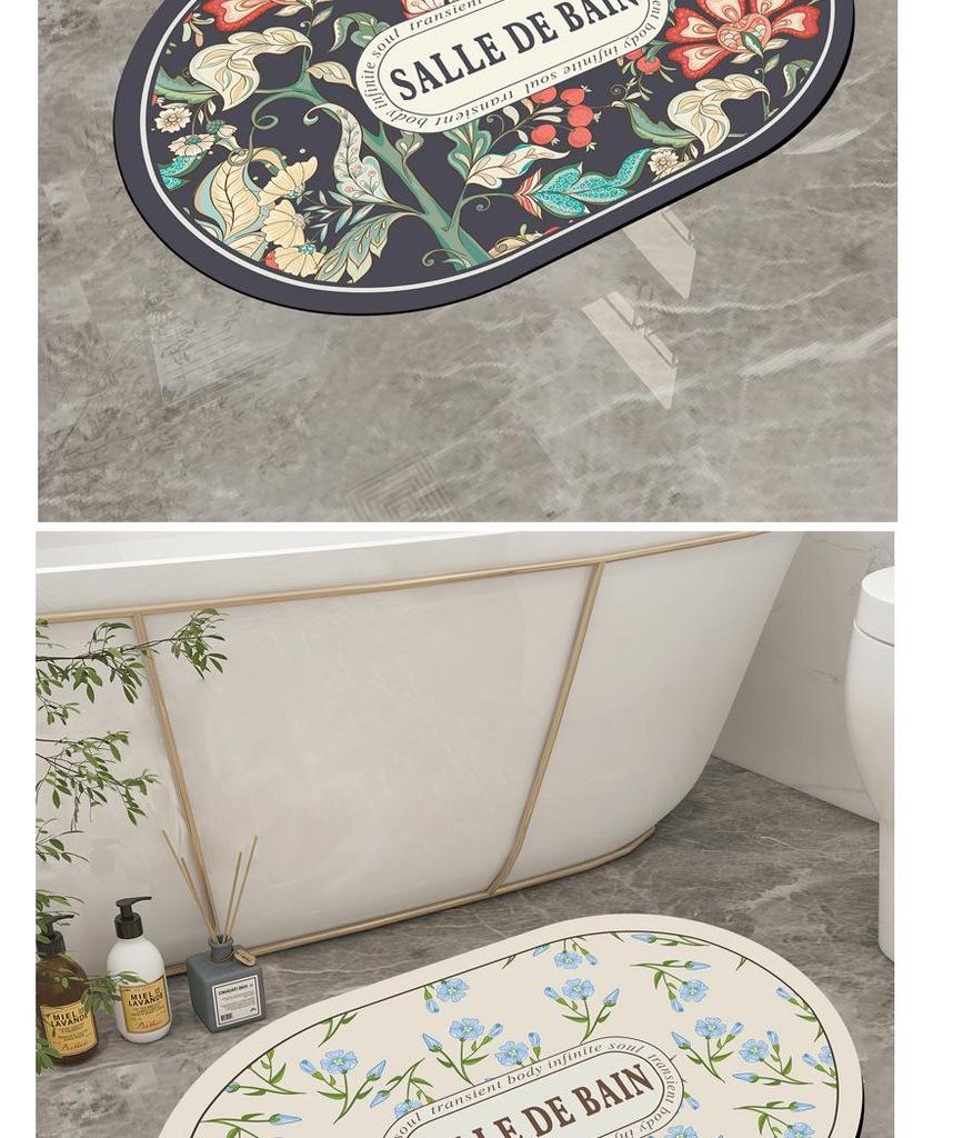 Американский коврик для ванной из диатомовой земли с цветочным рисунком - Грязеотталкивающий, Легко моющийся, Влаговпитывающий, Быстросохнущий.