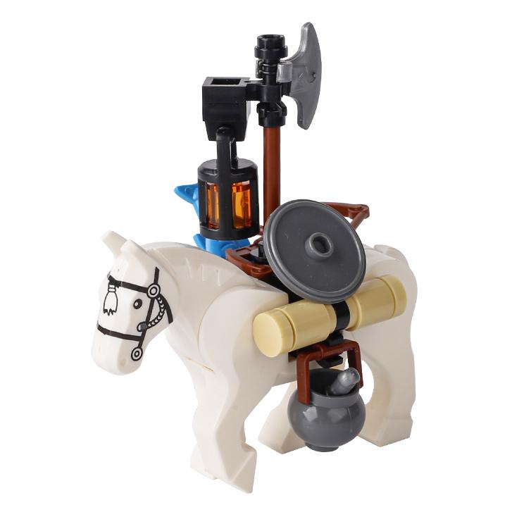 MOC Medieval Building Blocks Soldier Figures Weapons Accessories Armor Shield Flag Transport Ox Horse Mini Brick Toy Gift X010