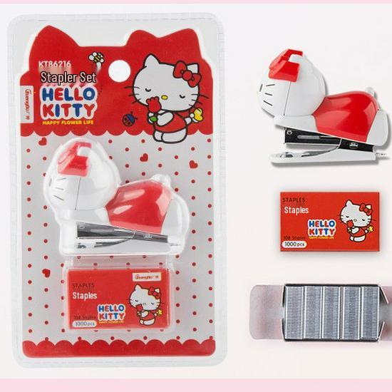 Розовый мини-степлер Hello Kitty для студентов – Девчачья мультяшная машинка для скрепления канцтоваров