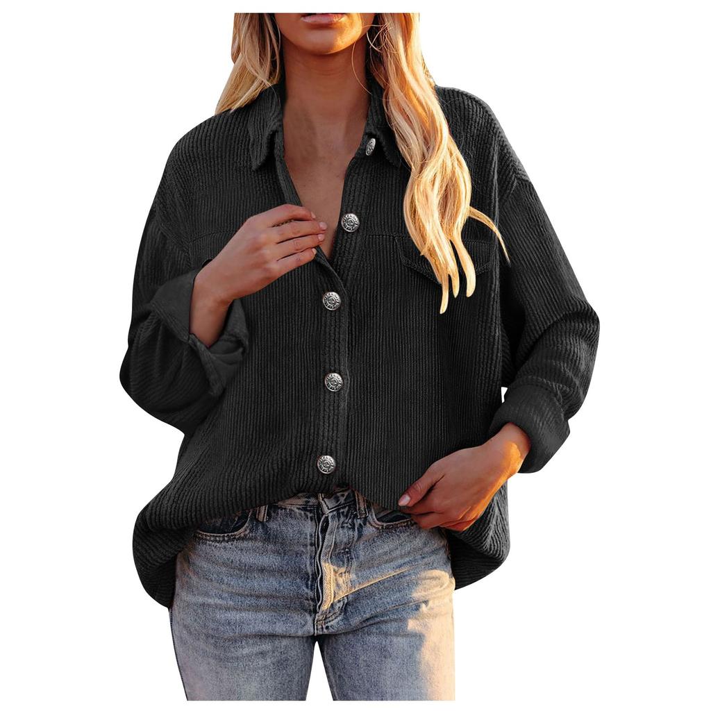 Женская повседневная вельветовая однотонная рубашка с лацканами, однобортное свободное пальто