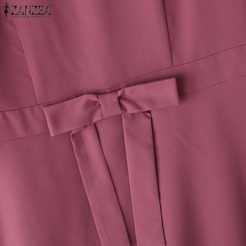 ZANZEA Женское повседневное платье с круглым вырезом и коротким рукавом