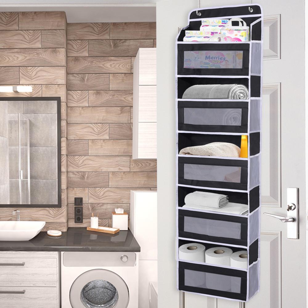 5-Shelf Hanging Storage Organizer Bag Organizer Door Storage Device with 5 Side Bags Mesh Window Storage for Bedroom Pantry
