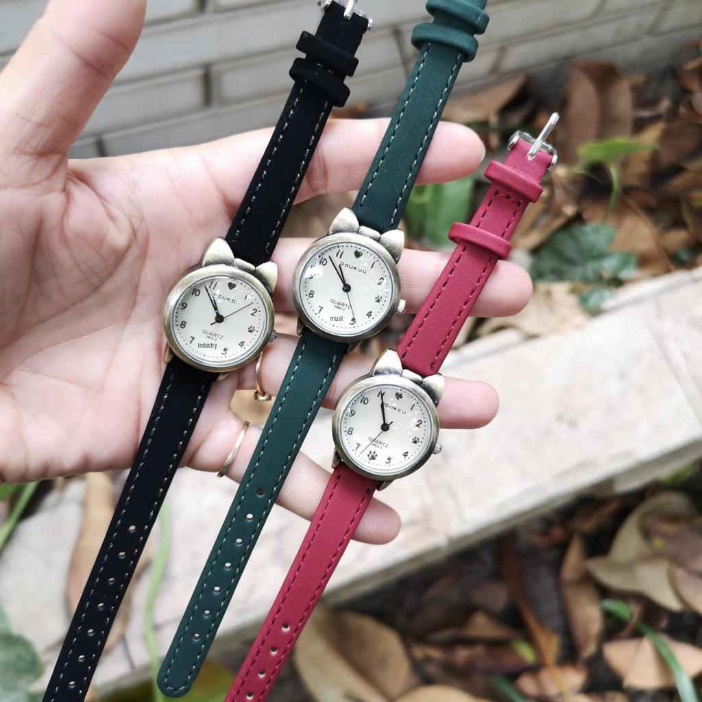 Модные светящиеся ретро-бронзовые студенческие часы Kitten