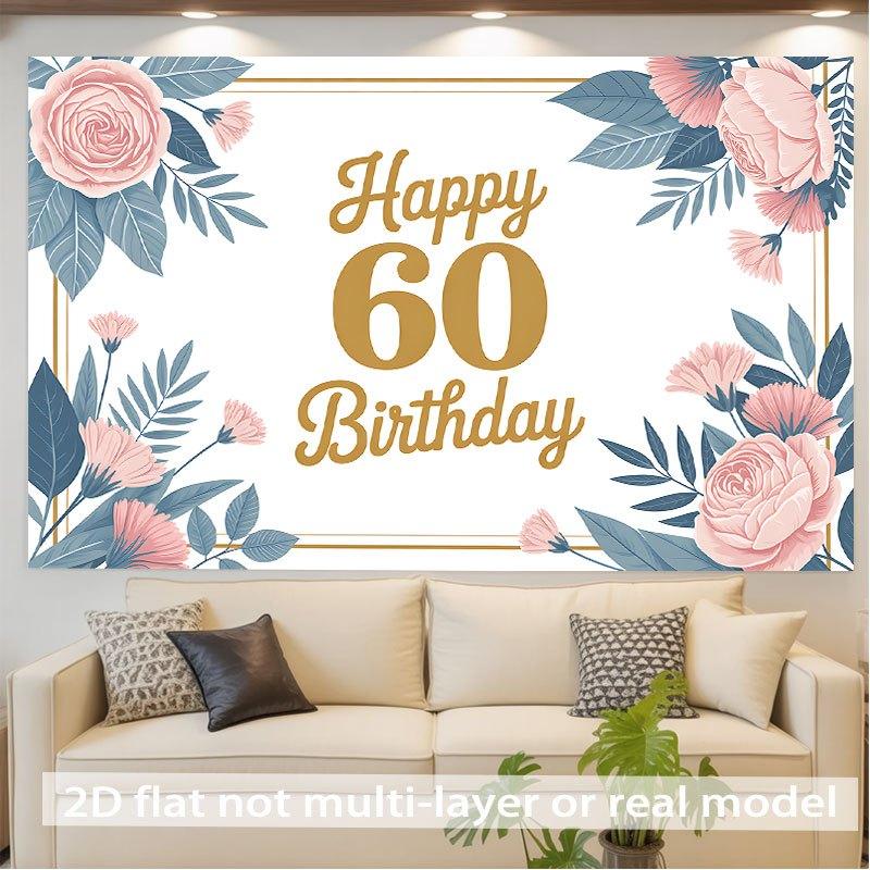 2D Plane - 2D Plane - A 2D plane banner celebrating a 60th birthday, with a floral border. Perfect for weddings.