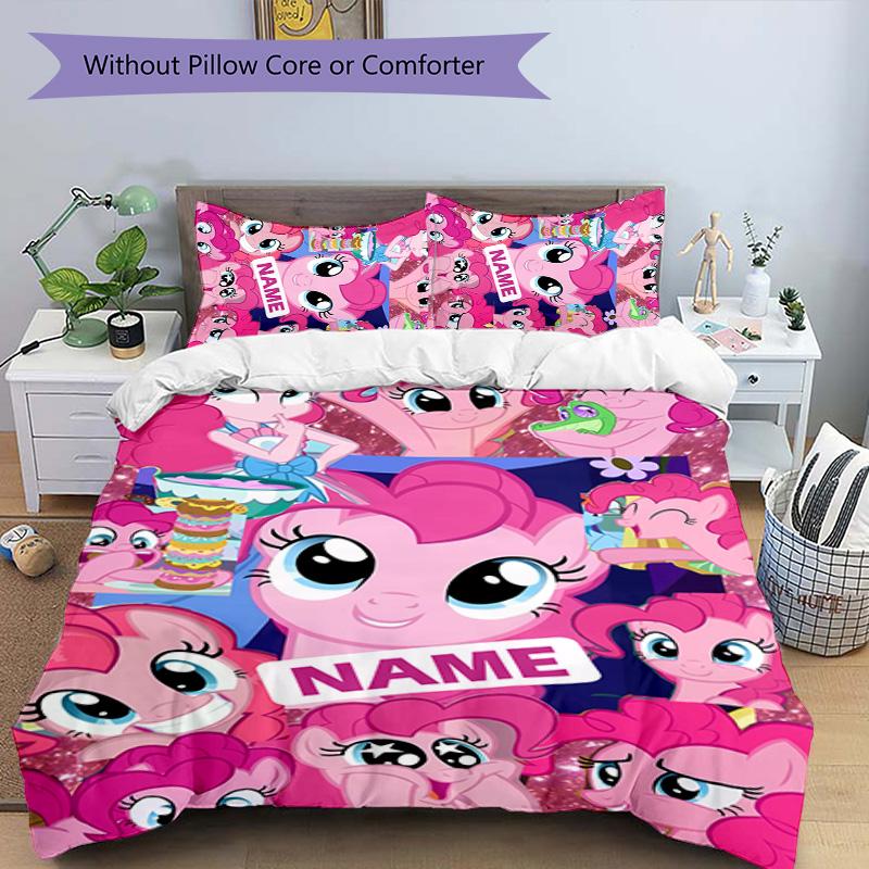 3pcs My Little Pony2 Cover Set - Personalized Name, HD Printed Bedding with 1 Cover and 2 Pillowcases - Perfect for Home Decor, Easy Care