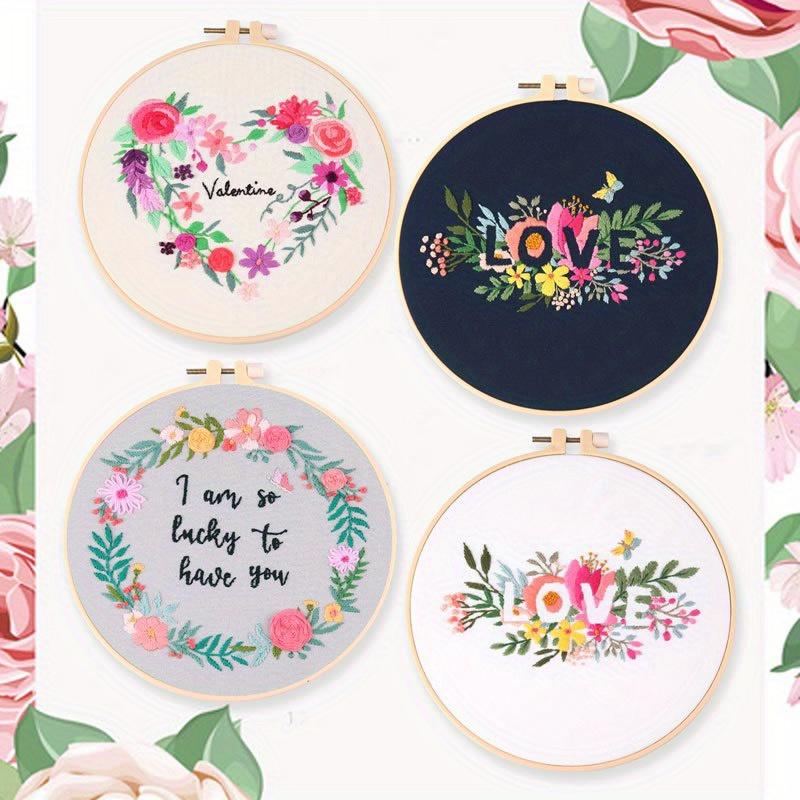 1Pcs Love Flower Embroidery DIY Handmade Material Package (Including Tools), for Beginners To Practice Embroidery Enthusiasts, Gifts for Friends