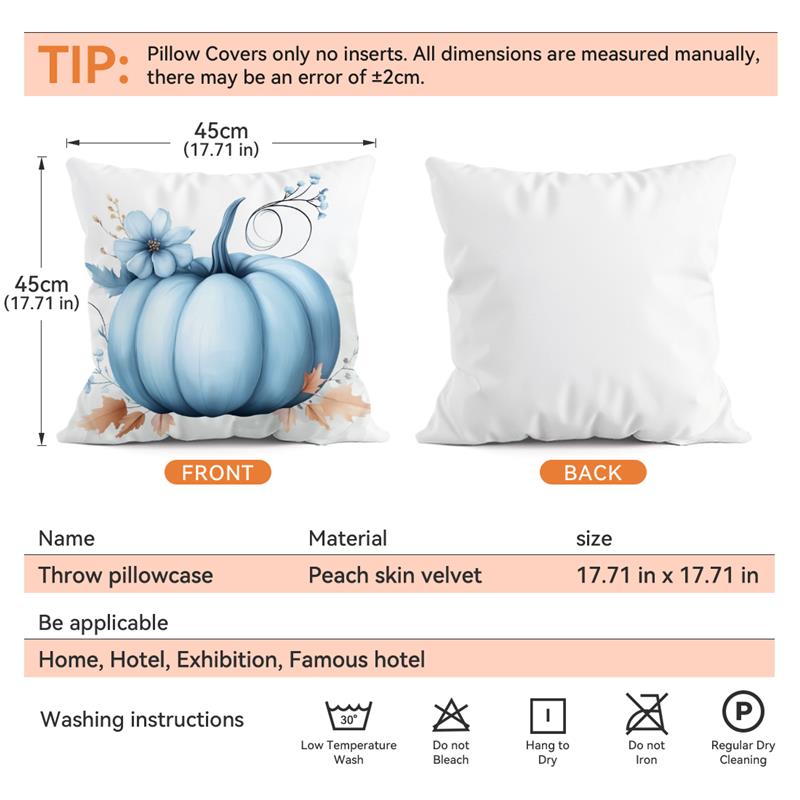 1Pcs Autumn Theme Pumpkin Maple Leaf Pillowcase Square Bedroom Cushion Covers Zipper Chair Covers Living Room Soft Decor 45X45Cm