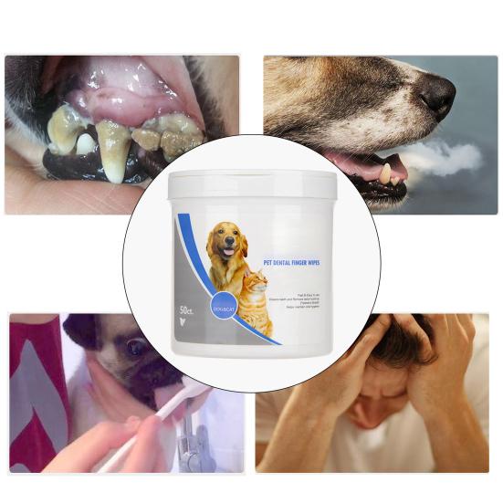 50Pcs/Box Puppy Cat Dog Dental Oral Teeth Cleaning Care Wet Wipe Pet Supplies
