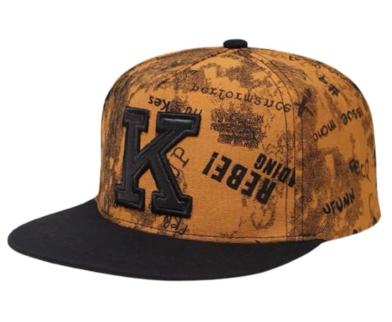 Sproutsy Men's Flat Straight Snapback Cap, Stylish, Hip Hop Style, Unisex, Popular, English K (Yellow)