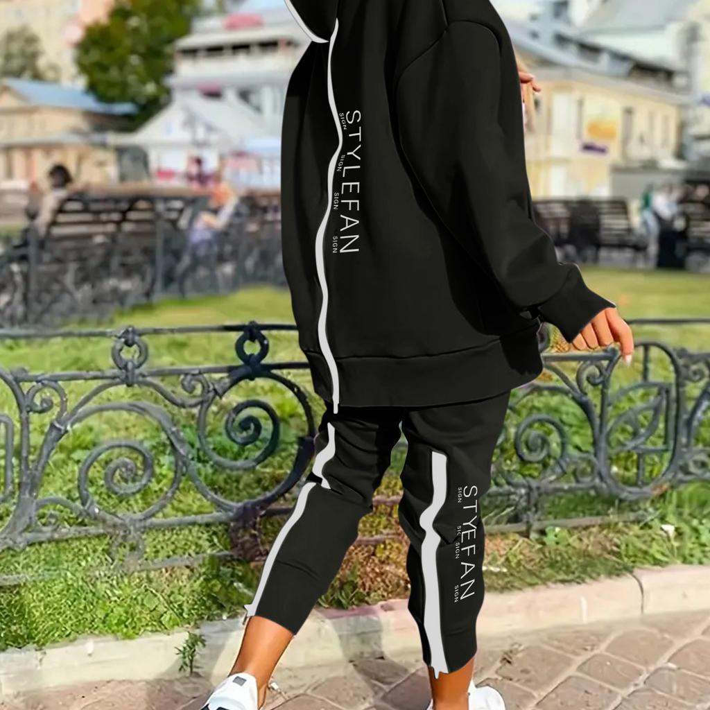 Женский комплект из двух предметов с длинными рукавами, длинными брюками и капюшоном на молнии