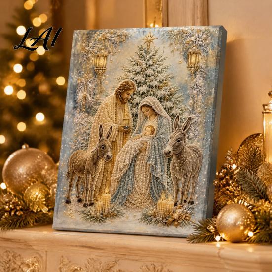 Holiday Gift Ideas for Family Nativity Faux Pearl Art Kit Holy Painting DIY Catholic Prayer Corner Decorations 3D Religious Craft Set Adults