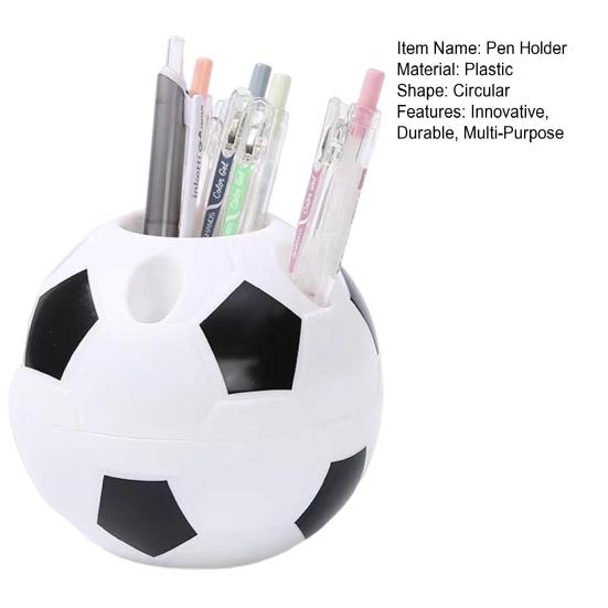 Подставка для ручек в виде футбольного мяча, пластиковый контейнер для хранения в форме футбола, многофункциональный настольный органайзер для ручек, карандашей, кистей для макияжа, офисные принадлежности