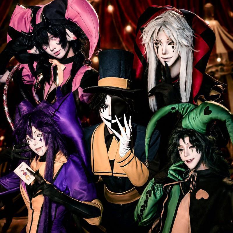 Circus Freak Cosplay Costumes Pierrot Harlequin Jester Halloween Full Set Outfits