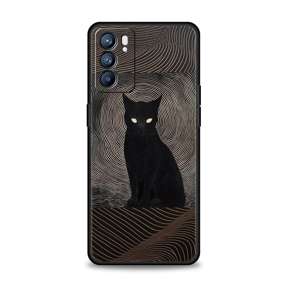 Abstract Creative Cat Line Phone Case For Oppo A17 A31 A54 A57 A78 A79 A98 Find X5 X6 Reno 10 11 12 13 F Pro 5G Soft TPU Cover