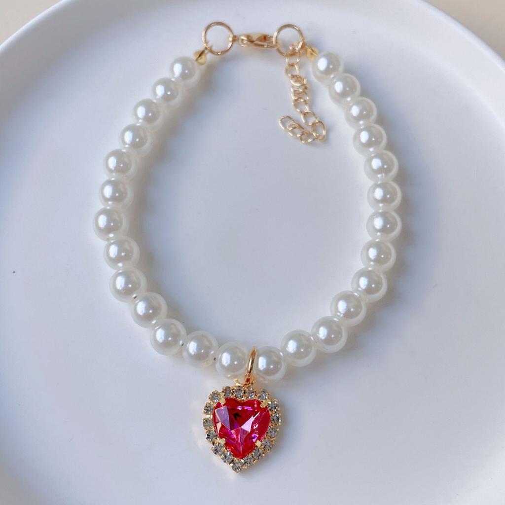 Colorful Love Pearl Pet Necklace Collar Neck Ring For Cat Dog