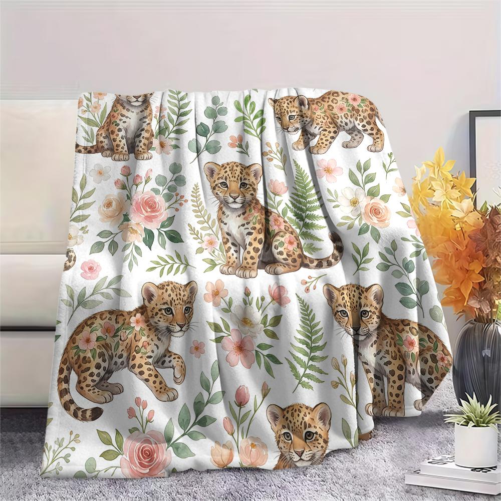 Fresh Flowers Horse Leopard Print Flannel Blanket High quality Comfortable for All Seasons Home Decor Warmth and Comfort Perfect for Christmas Gifts