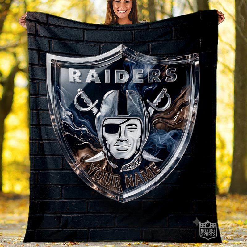 Custom Name Raiders logo shield emblem Flannel Fleece Blanket Cozy Warm Throw Blanket For Couch Bed Travel All Season Use