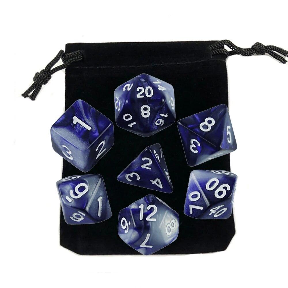 7шт игральные кости с мешком DnD d4,d6,d8,d10,d%,d12,d20 многогранные детали настольной игры RPG