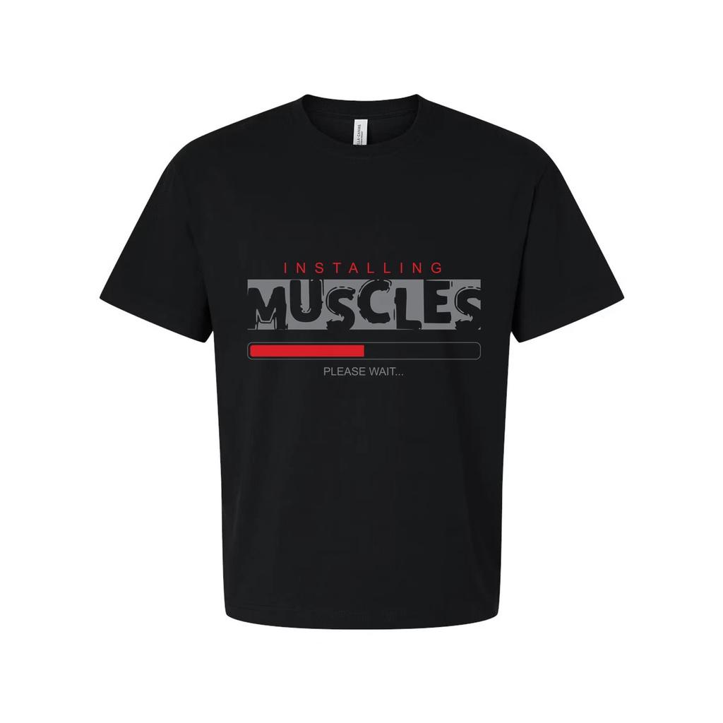 Unisex T Shirt With Installing Muscles Please Wait Progress Bar Graphic Print Te