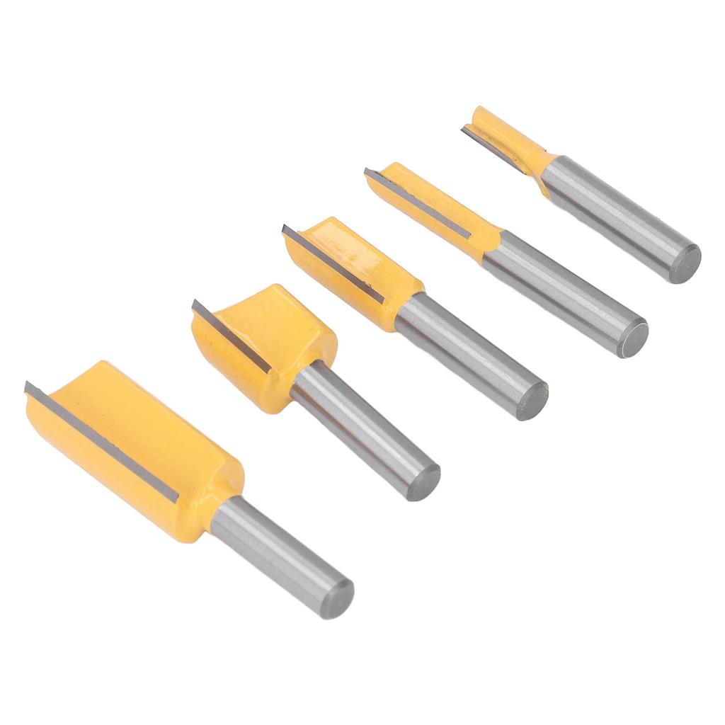 5Pcs Straight Router Bit Set Carbide Tipped 2 Flute Cut Bits for Trimming Cutter Yellow