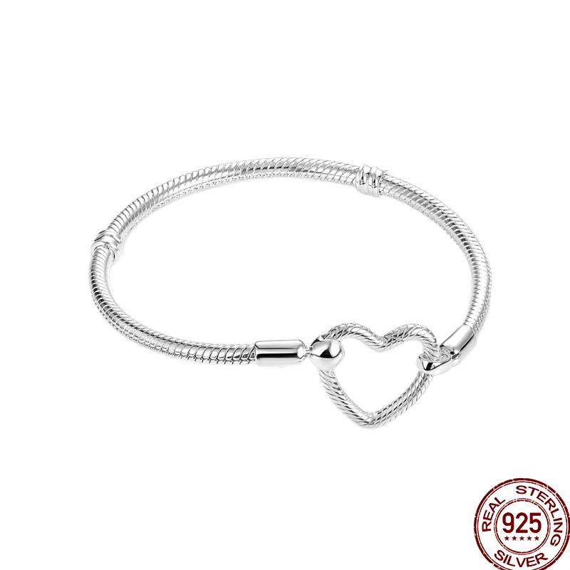 925 Silver 17-20CM Heart Pave Zirconia Original Bracelets Infinity Bracelet Fit DIY Charms Bead Birthday Jewelry Gifts Hot Sale