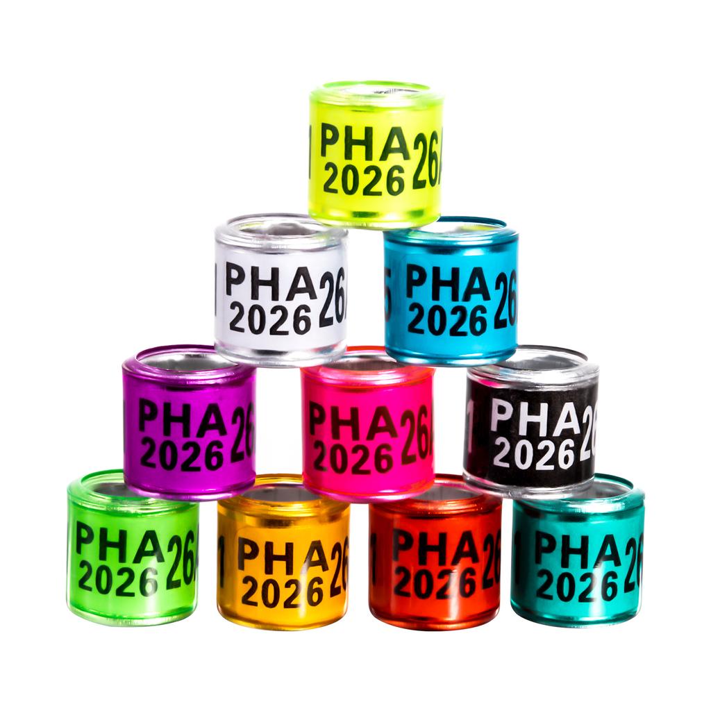 PHA 2026 Кольца для ног голубей Внутренний диаметр 8 мм Алюминиево-пластиковые Кольца для ног птиц Попугаев Перепелов с номером Разноцветные 1 упаковка/50 шт