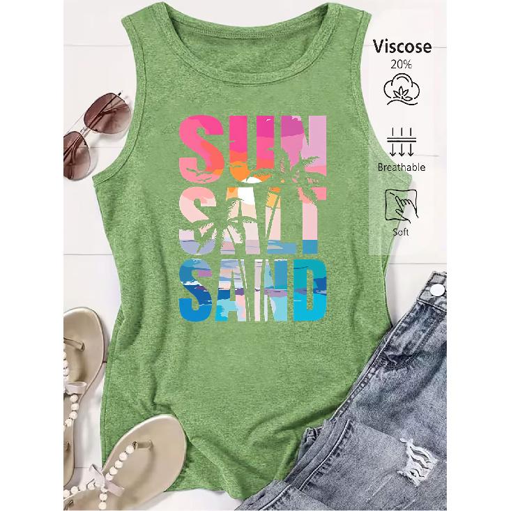 2026 Trendy SUN SALT SAND Beach Sunset Print Women Sleeveless Vest High Quality Casual Summer Tank Top