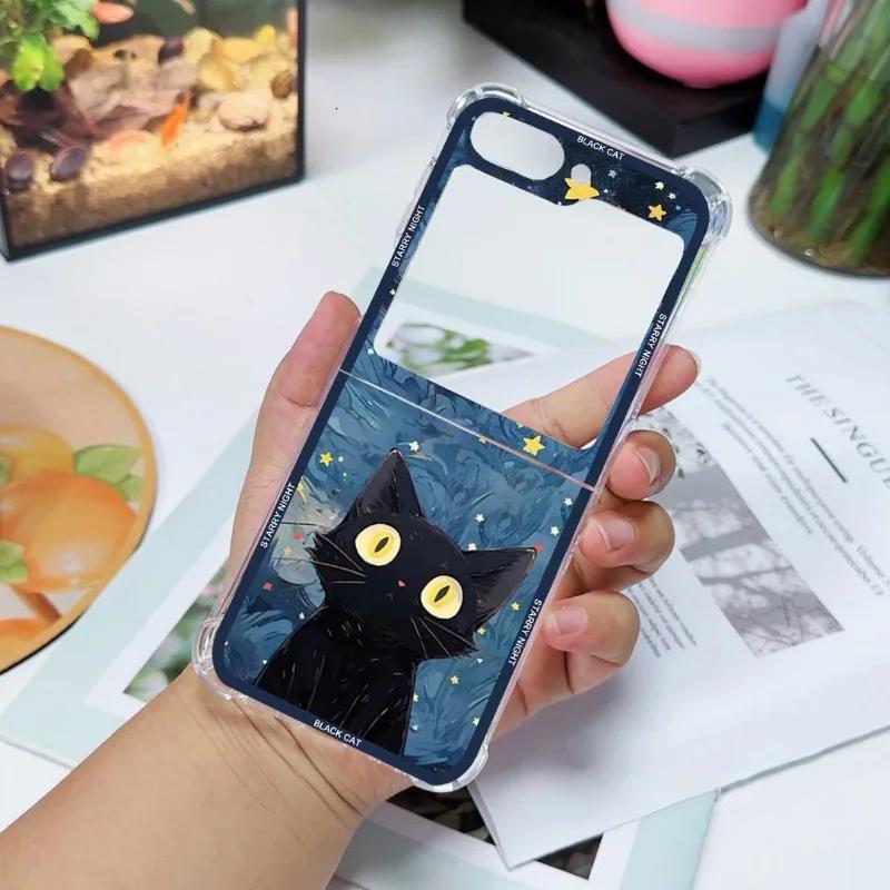 Художественный Черный Кот Звездная Ночь Чехол Для Телефона Для Samsung Galaxy Z Flip 6 5 4 3 5G Ударопрочный Чехол Для Samsung ZFlip3 Flip4 ZFlip5