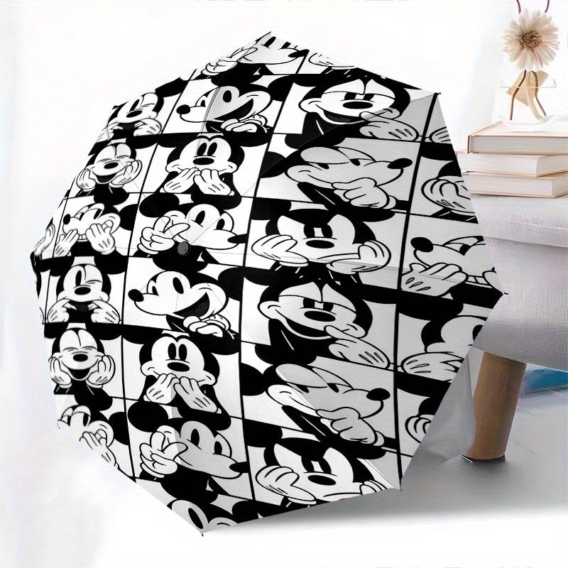 Mickey Mouse,Grid Pattern Automatic Folding Umbrella - Simple 8-Rib Design, Bright Cartoon Pattern, Durable Iron Frame, Suitable For Travel,