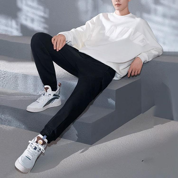 Li-Ning Чистый цвет повседневный спортивный дышащий длинный рукав свободный свитшот мужские топы молочно-белый AWDS927-2