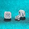 White Gold 1CT Moissanite Stud Earrings for Women Round Cut S925 Silver Luxury Square Jewelry Lab Diamond Earring Gift