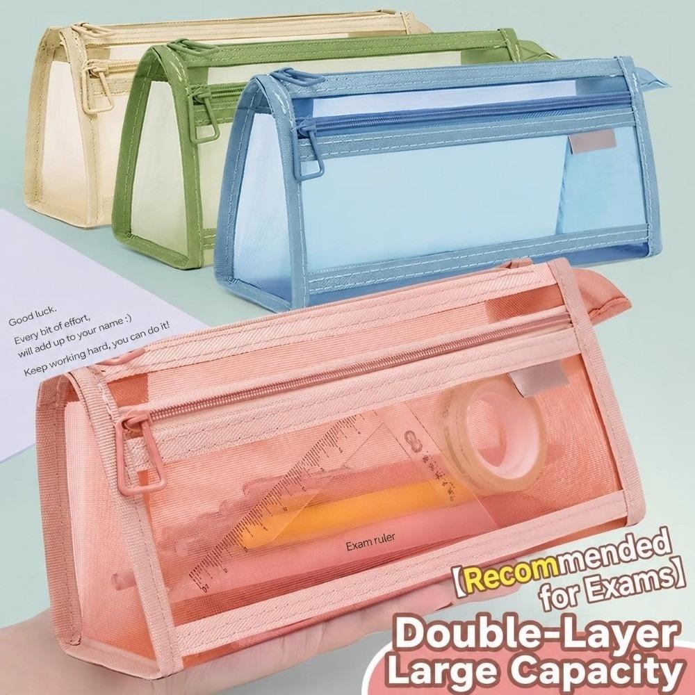 Transparent Pen Bag Double Layers Stationery Storage Bag Portable Pencil Pouch  Students
