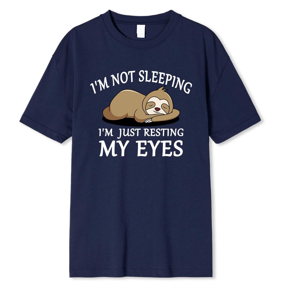 Лень:Я Не Сплю Я Просто Отдыхаю Мои Глаза Мужские Футболки Мода Дышащие Футболки Свободная Хлопковая Футболка Одежда Бренд Футболка