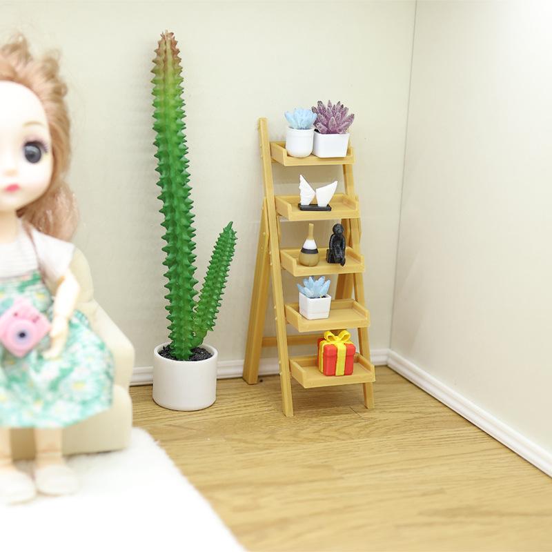 1Pcs 1/12 Dollhouse Miniature Ladder Shelf Multi Level Storage Organizer Rack for Kids Doll House Rooms