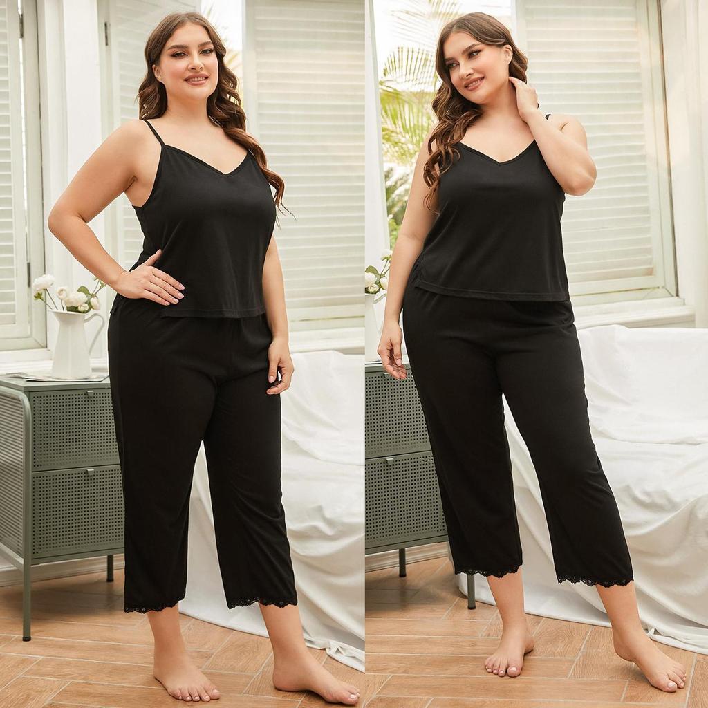Женские спальные костюмы больших размеров, рубашка на бретельках, укороченные брюки, комплект из 2 предметов, пижамный комплект большого размера, летняя одежда для дома, домашняя одежда