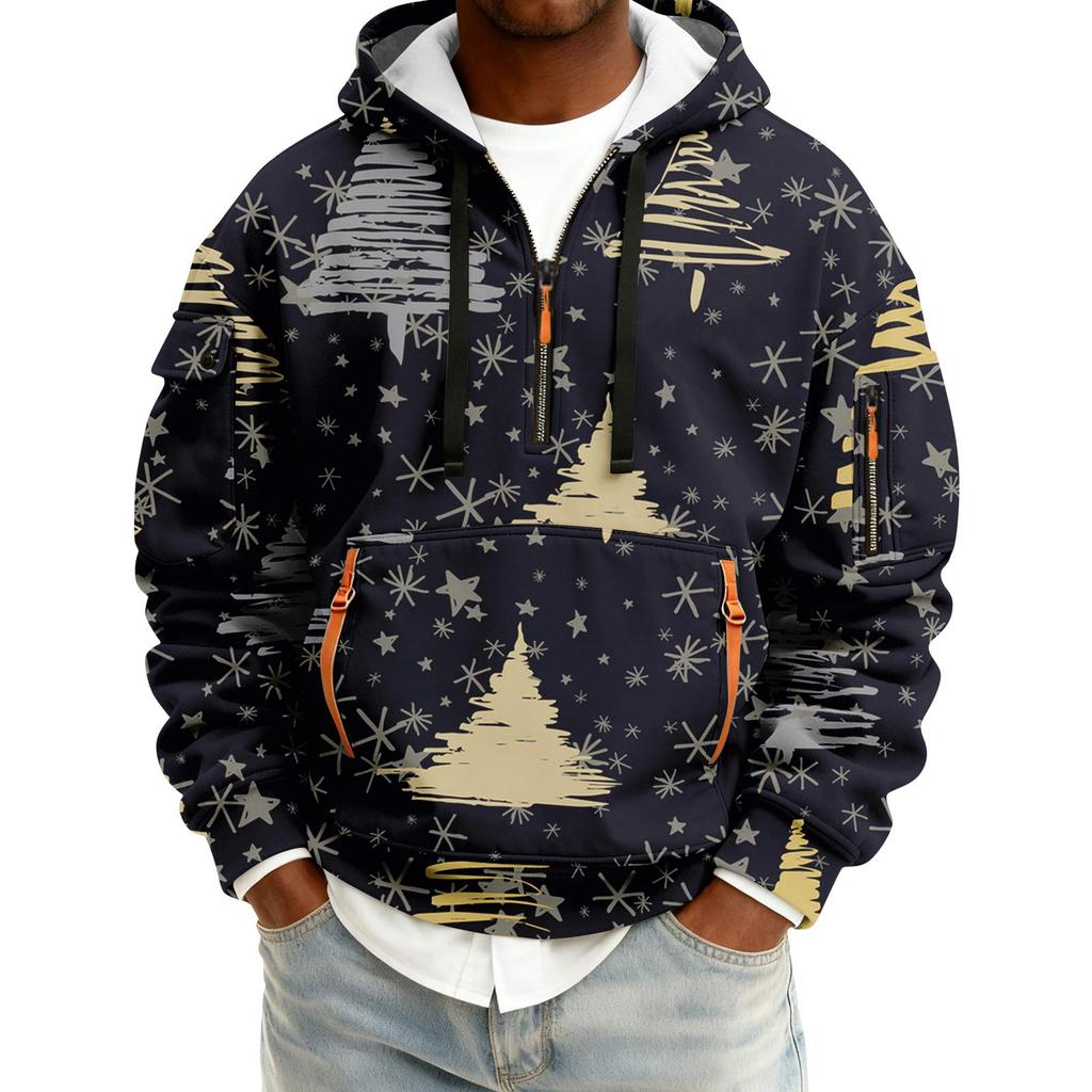 Мужская толстовка с капюшоном на молнии до середины, повседневная спортивная с рождественским принтом