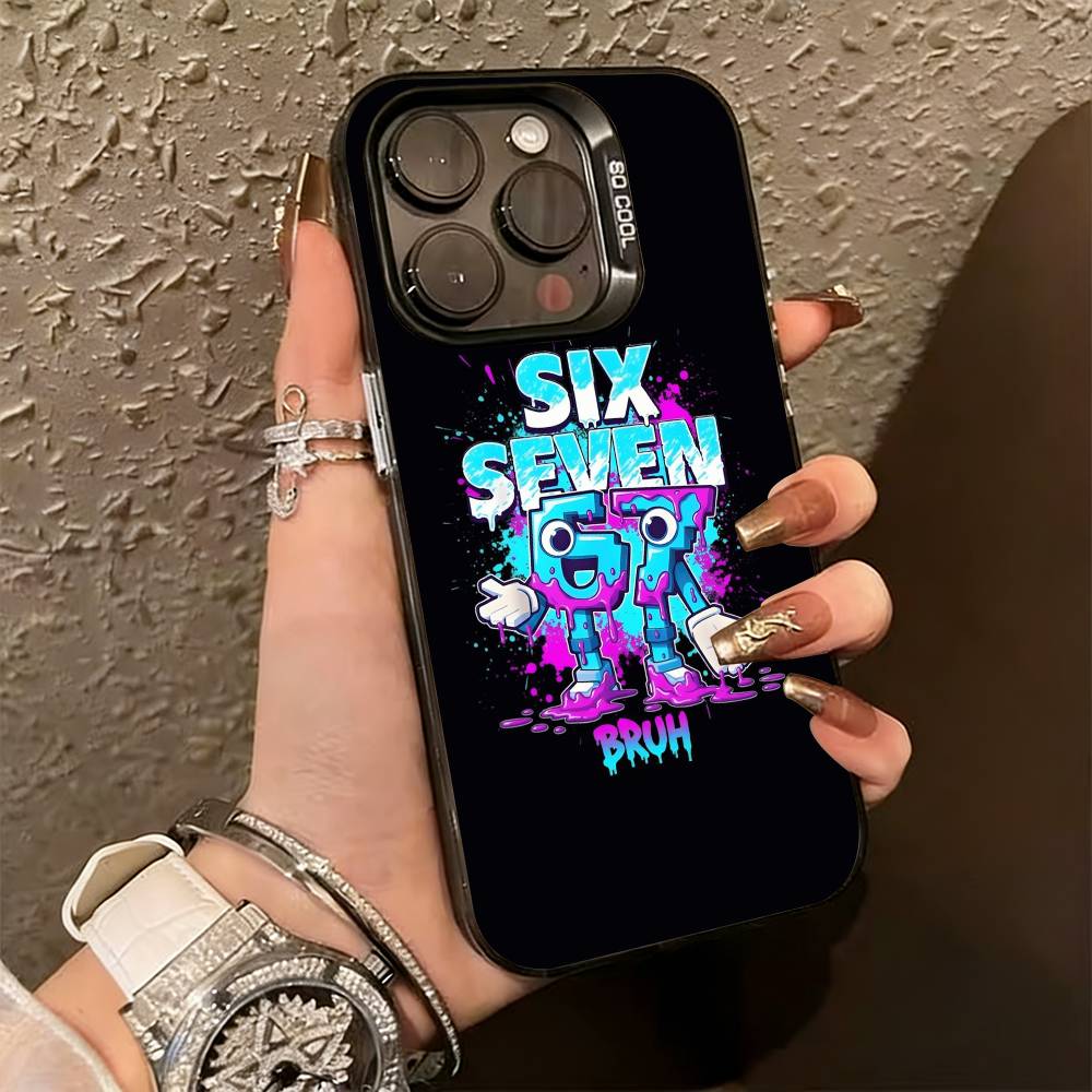 Six Seven 6 7 Phone Case For iPhone 17,16,15,14,13,12,11 Plus,Pro Max,XS,Colored Silver Plated Inside Cover
