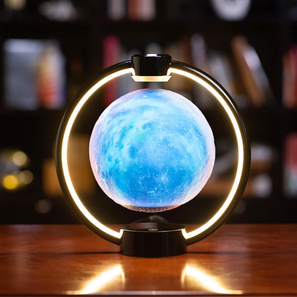 Лунная лампа с магнитной левитацией и вращением на 360 градусов, Bluetooth-динамик, беспроводной сабвуфер, 7 цветов, плавающая подвешенная звуковая колонка