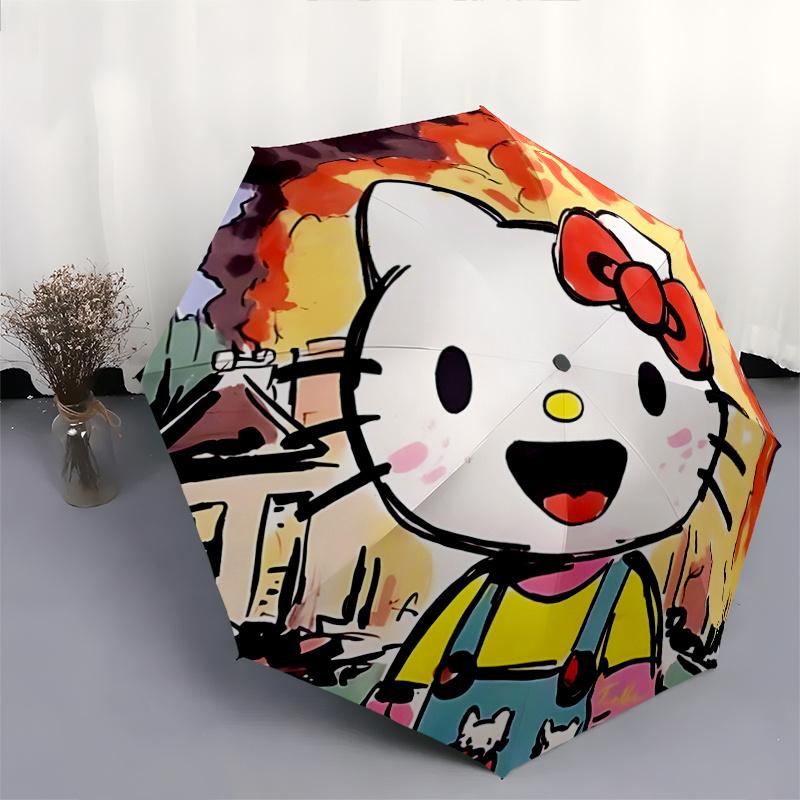 1pc Hello Kitty Automatic Opening/Closing Umbrella - Portable Three-Fold Design with 8-Bone Iron Frame - Outdoor, Gift for Fans, Travelers, Everyday U