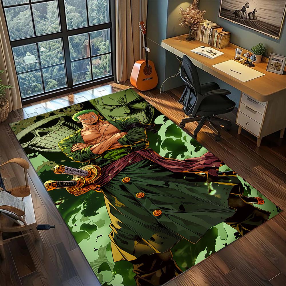 Cool Zoro Green Hair Pirate Swordsman Rug Carpet Large Area Rug Non Slip Washable Floor Mat Gamer Room Bedroom Home Decor