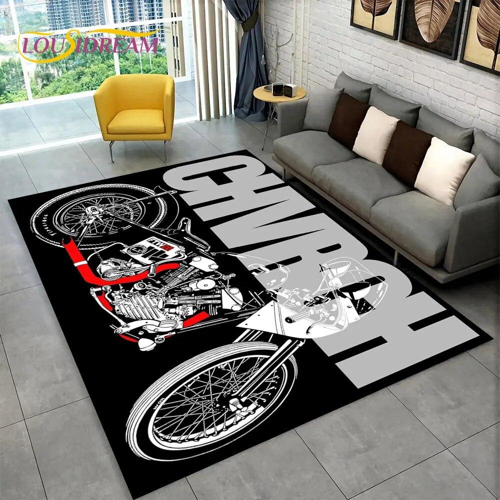 Retro Vintage Motorcycle Skull Area Rug,Carpet Rug for Living Room Bedroom Sofa Doormat Kitchen Decor,Child Non-slip Floor Mat
