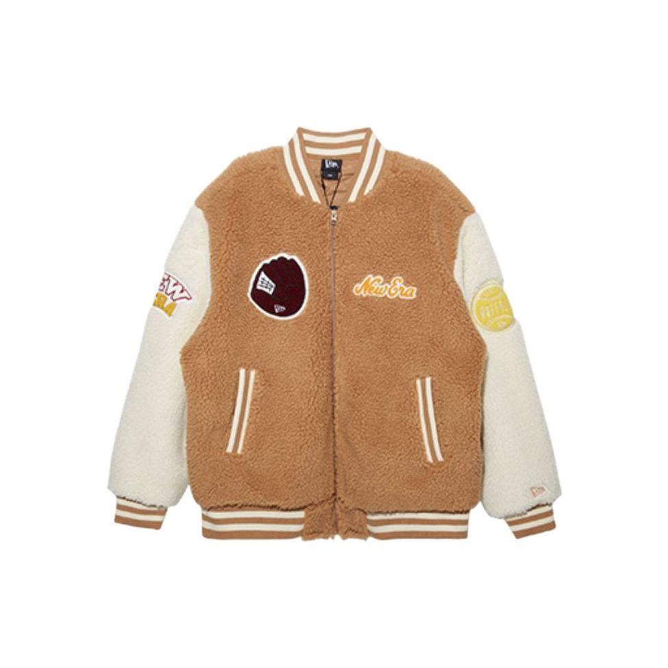 New Era FW22 Цветной Блок Шерсть Ягненка Толстая Куртка Унисекс Куртки Коричневый 13488915