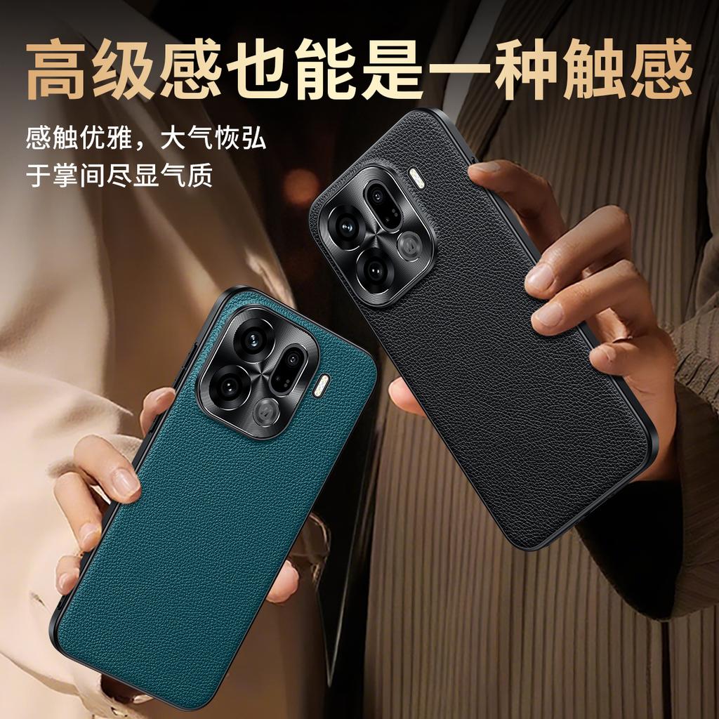 Luxury Litchi Pattern Cowhide Leather Phone Case for Oppo Find X9 Pro X9 Ultra X8 X8S Plus X7 Metal Lens Bumper Protective Cover