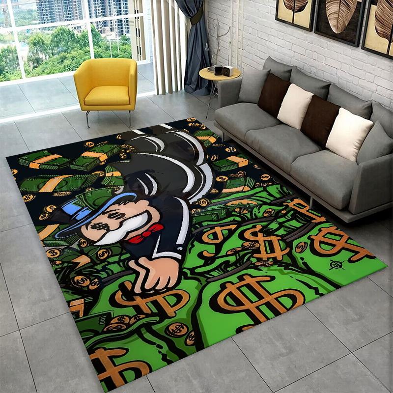 Monopoly Dollar Rich Game Cartoon Carpet Rug for Bedroom Living Room Sofa Playroom Doormat Home Decor,Kid play Area Rug Non-slip