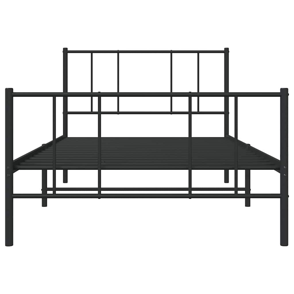 Metal Bed Frame with Headboard and Footboard Black 90 x 190 cm