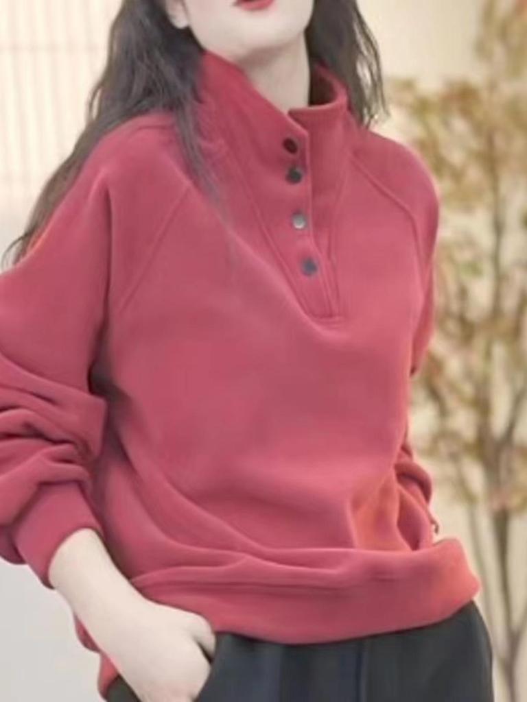 Женская вельветовая толстовка на пуговицах с флисовой подкладкой, Осень/Зима 2025 – Большой размер, Свободный, Теплый топ с длинным рукавом