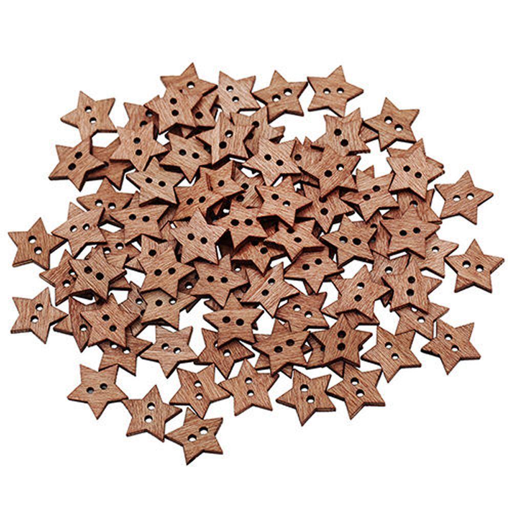 100PCS 18mm Scrapbook Sewing Buttons Star Shape Wooden 2 Holes